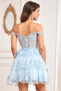 Black Corset Prom Dress Off Shoulder Corset Layered Short Cocktail Gown Ms2509213