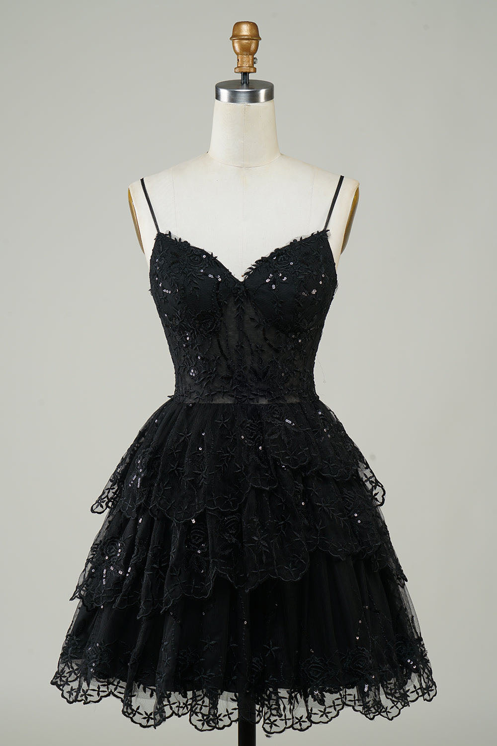 Lavender Sequin Lace Tiered Mini Prom Dress Corset Party Dress Ms2508091