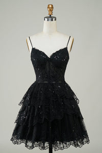 Lavender Sequin Lace Tiered Mini Prom Dress Corset Party Dress Ms2508091
