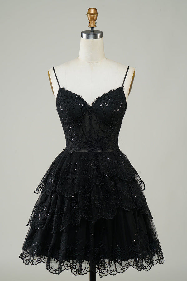Lavender Sequin Lace Tiered Mini Prom Dress Corset Party Dress Ms2508091