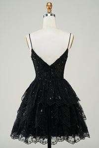 Lavender Sequin Lace Tiered Mini Prom Dress Corset Party Dress Ms2508091
