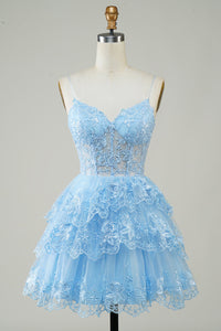 Lavender Sequin Lace Tiered Mini Prom Dress Corset Party Dress Ms2508091