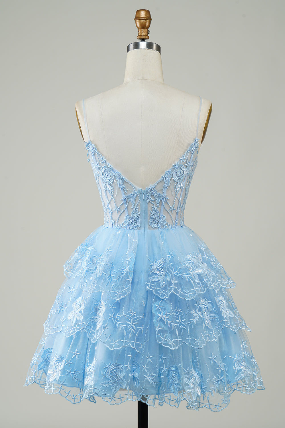 Lavender Sequin Lace Tiered Mini Prom Dress Corset Party Dress Ms2508091