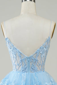 Lavender Sequin Lace Tiered Mini Prom Dress Corset Party Dress Ms2508091