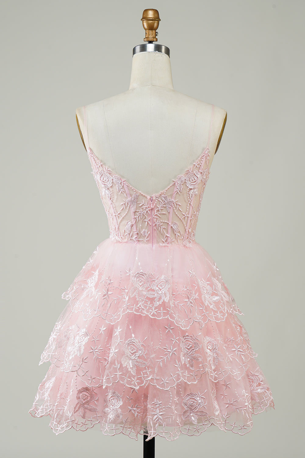 Lavender Sequin Lace Tiered Mini Prom Dress Corset Party Dress Ms2508091