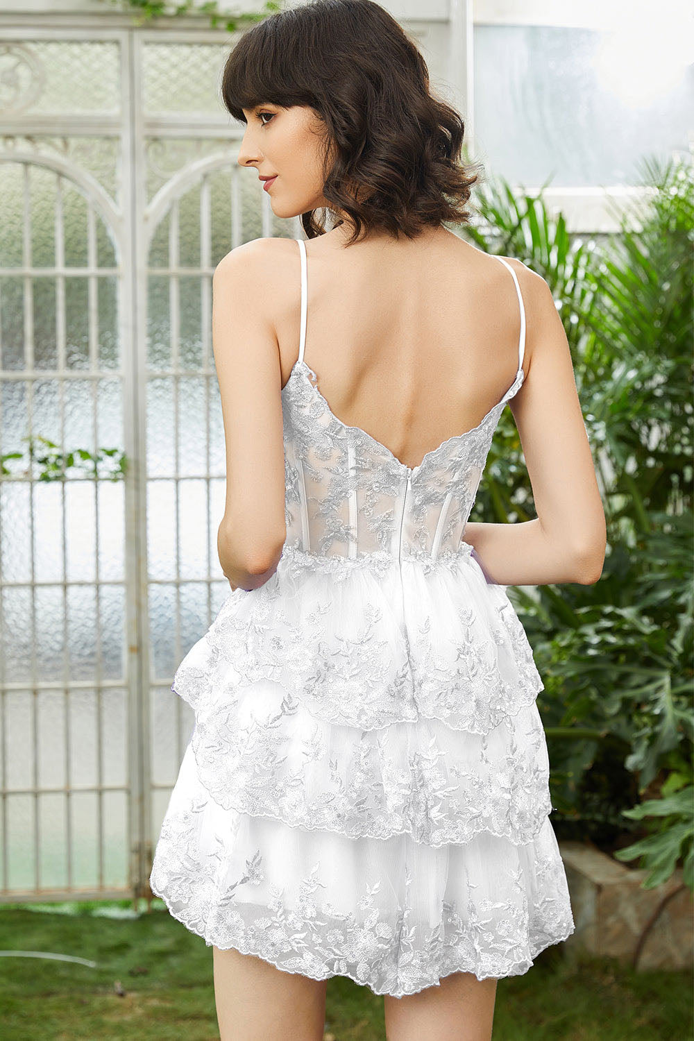 Lavender Sequin Lace Tiered Mini Prom Dress Corset Party Dress Ms2508091