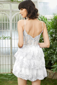 Lavender Sequin Lace Tiered Mini Prom Dress Corset Party Dress Ms2508091