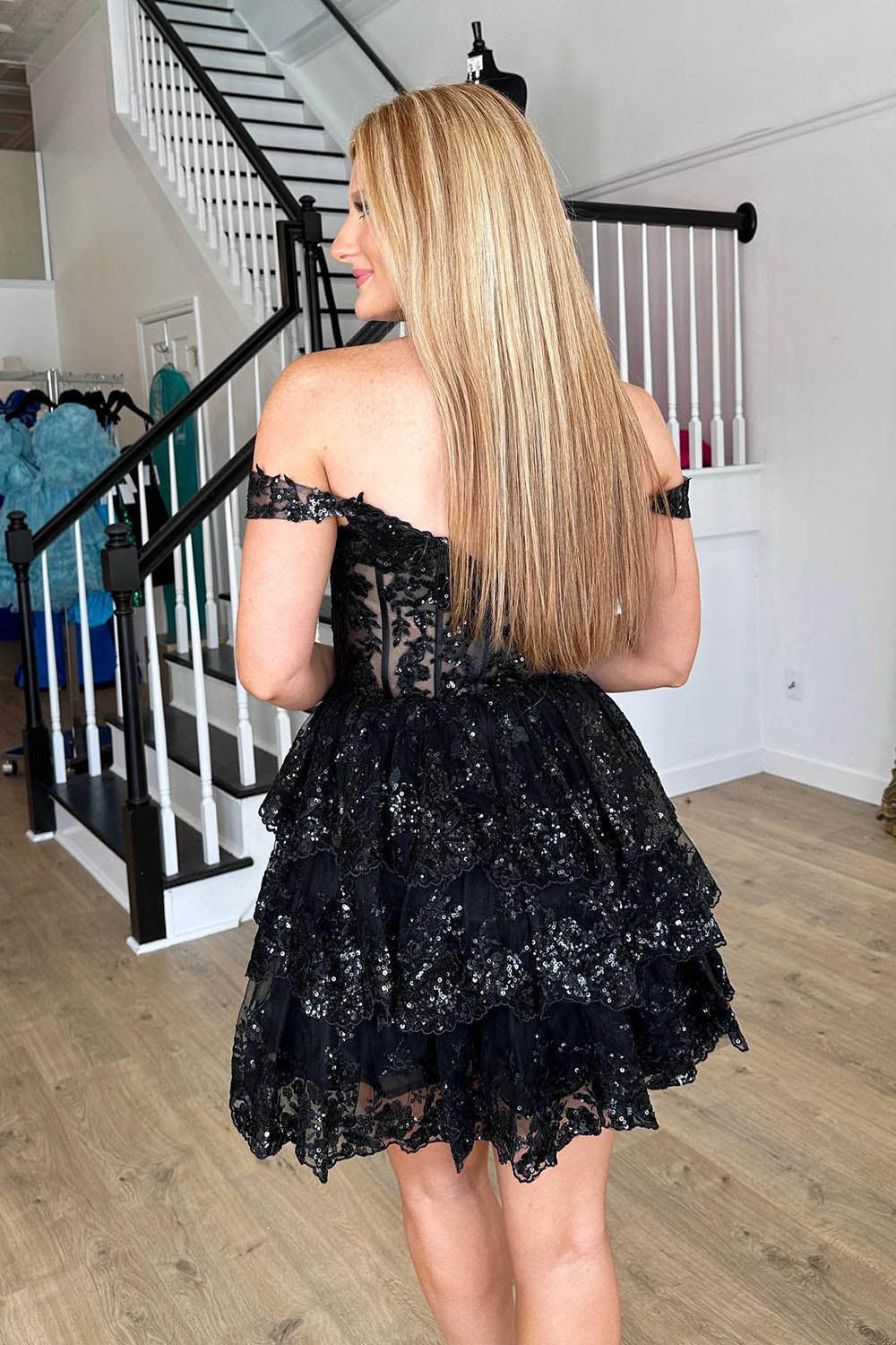 Sequin Lace Sequins Short Prom Dress Open Back Graduation Party Gown Ms2508092