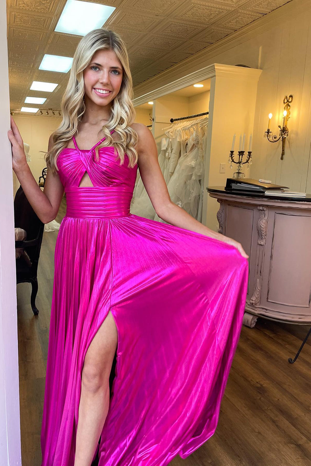 Pleated Prom Dresses Spaghetti Strap Sexy High Slit Shiny Evening Gown Msikoods Official Store Pleated Prom Dresses Spaghetti Strap Sexy High Slit Shiny Evening Gown Msikoods Official Store
