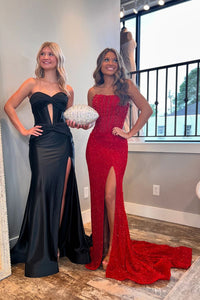 Sexy Satin Corset Prom Dress High Slit Party Gown Mermaid Evening Dress Ms2511143