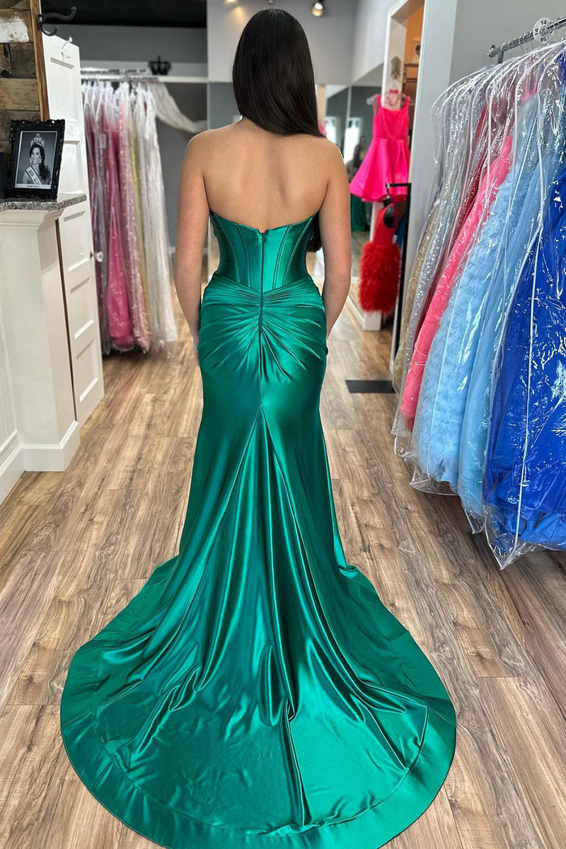 Sexy Satin Corset Prom Dress High Slit Party Gown Mermaid Evening Dress Ms2511143