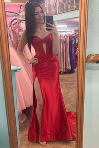 Sexy Satin Corset Prom Dress High Slit Party Gown Mermaid Evening Dress Ms2511143