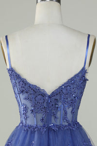 Lavender Sequin Lace Tiered Mini Prom Dress Corset Party Dress Ms2508091
