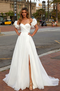 Floral Sleeve Wedding Dresses Organza Sweethearts Bridal Dress With Slit Ms2603017