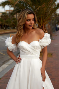 Floral Sleeve Wedding Dresses Organza Sweethearts Bridal Dress With Slit Ms2603017