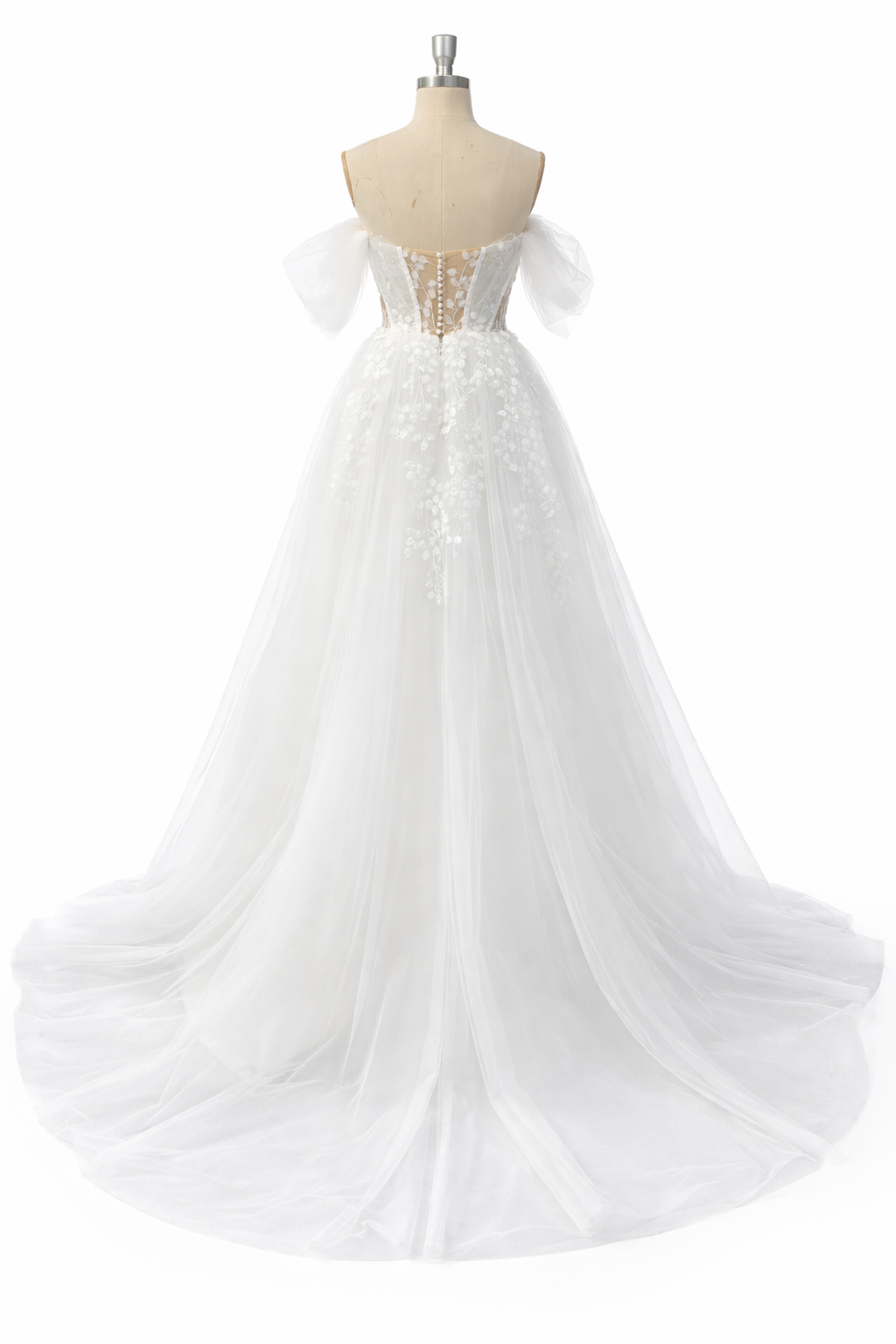 Corset Wedding Dress A-line Glitter Tulle Bridal Gown Off Shoulder High Slit Bride Dress Ms032601