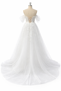 Corset Wedding Dress A-line Glitter Tulle Bridal Gown Off Shoulder High Slit Bride Dress Ms032601