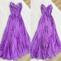 Sequin Beads Chiffon Formal Gown Spaghetti Strap Flowing Slit Prom Dress Ms2506112
