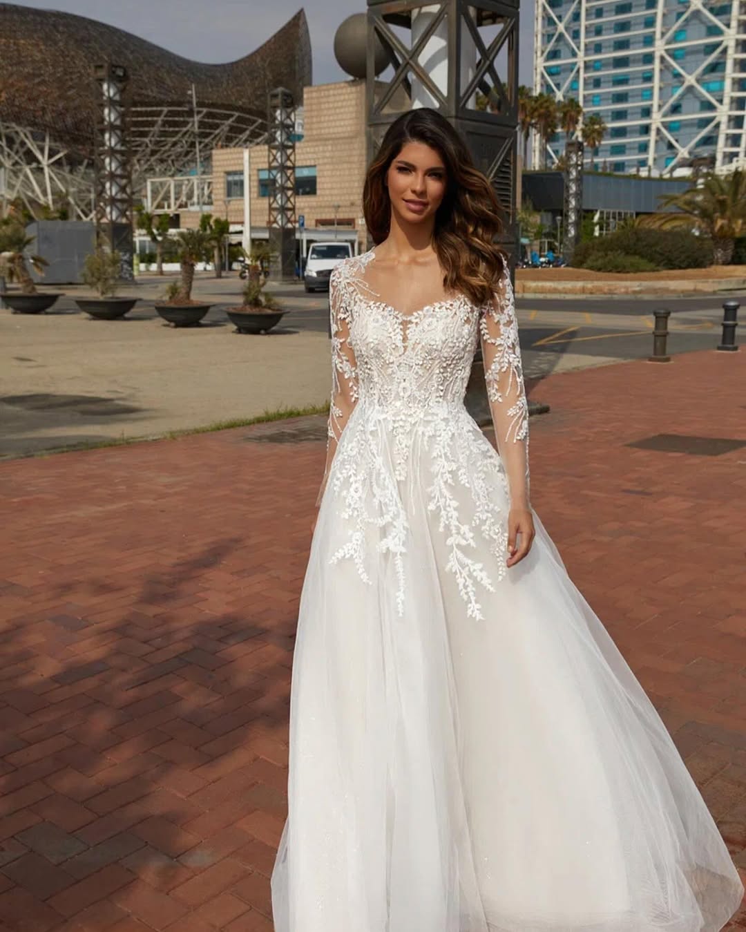 Long Sleeve Lace Appliques Wedding Dresses Illusion A Line Princess Bridal Dress Ms2603018