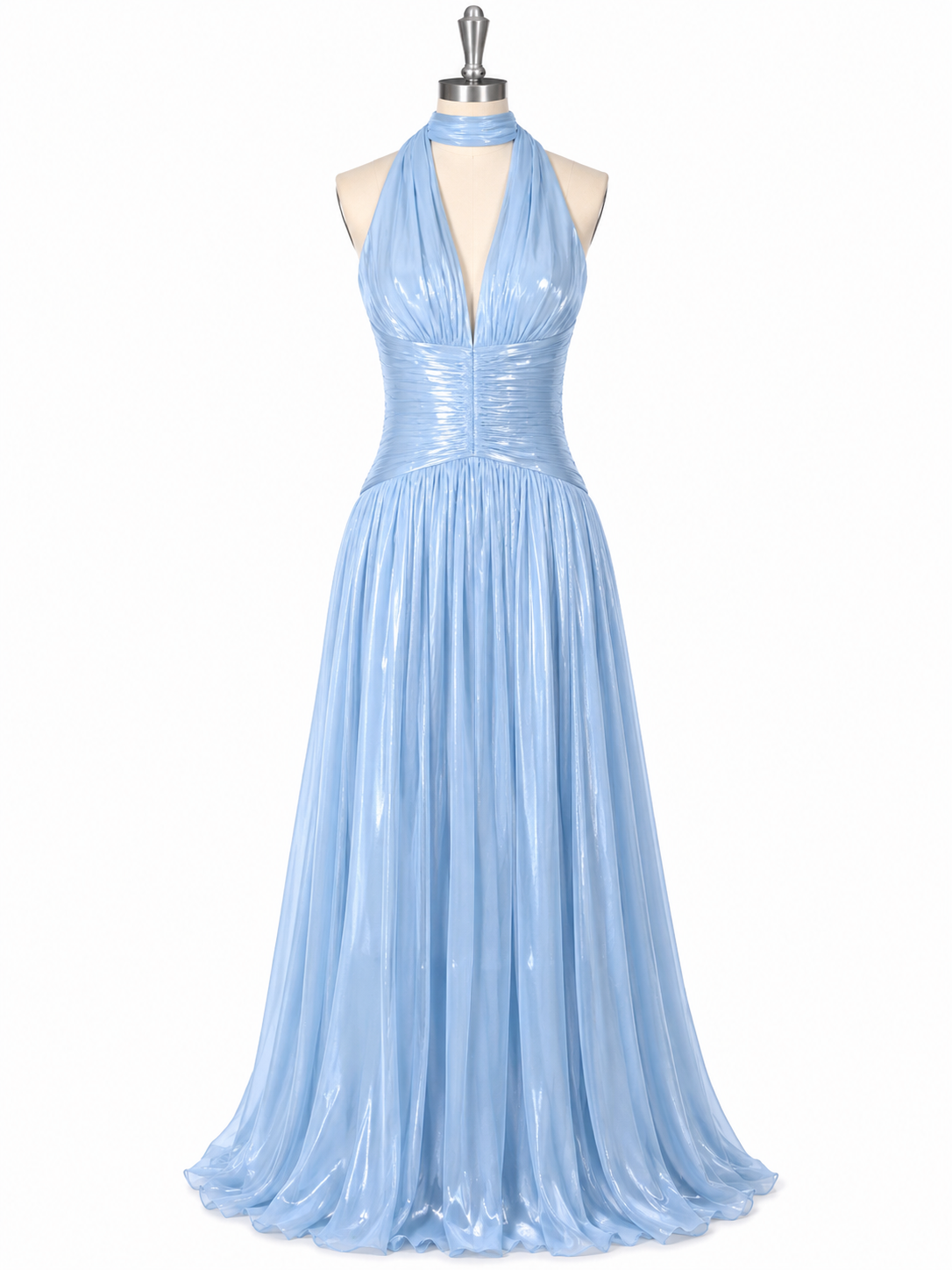 Halter Prom Dress Deep V Neck Backless Pleated Evening Gown Wedding Guest Dress Ms2605091