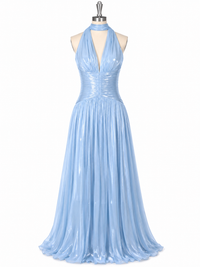 Halter Prom Dress Deep V Neck Backless Pleated Evening Gown Wedding Guest Dress Ms2605091