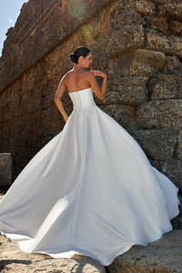 Satin Wedding Dress Pearl Beaded High Slit A Line Bridal Dresses Ms2602263