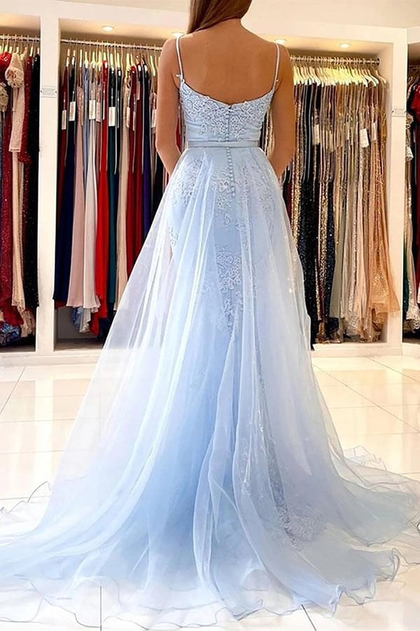 Lace Appliques Mermaid Prom Dress Spaghetti Strap Backless Tulle Evening Dress Ms2606164