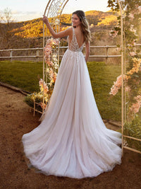 Langärmelige Brautkleider für die Braut, Brautkleider mit V-Ausschnitt, Spitzentüll, Brautkleider für Frauen mit Schleppe