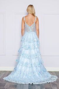 Tiered Prom Dress Lace Appliques Corset High Slit Formal Evening Gown Ms2601292