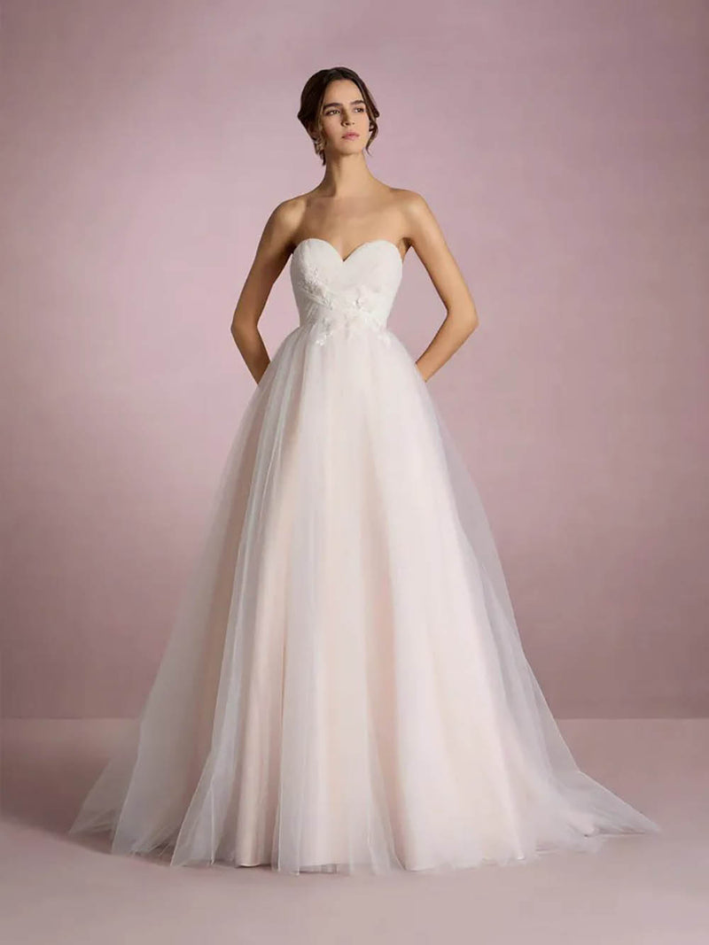 Sweetheart Tulle Wedding Dresses A-Line Bridal Gown with Flower Ms250921510