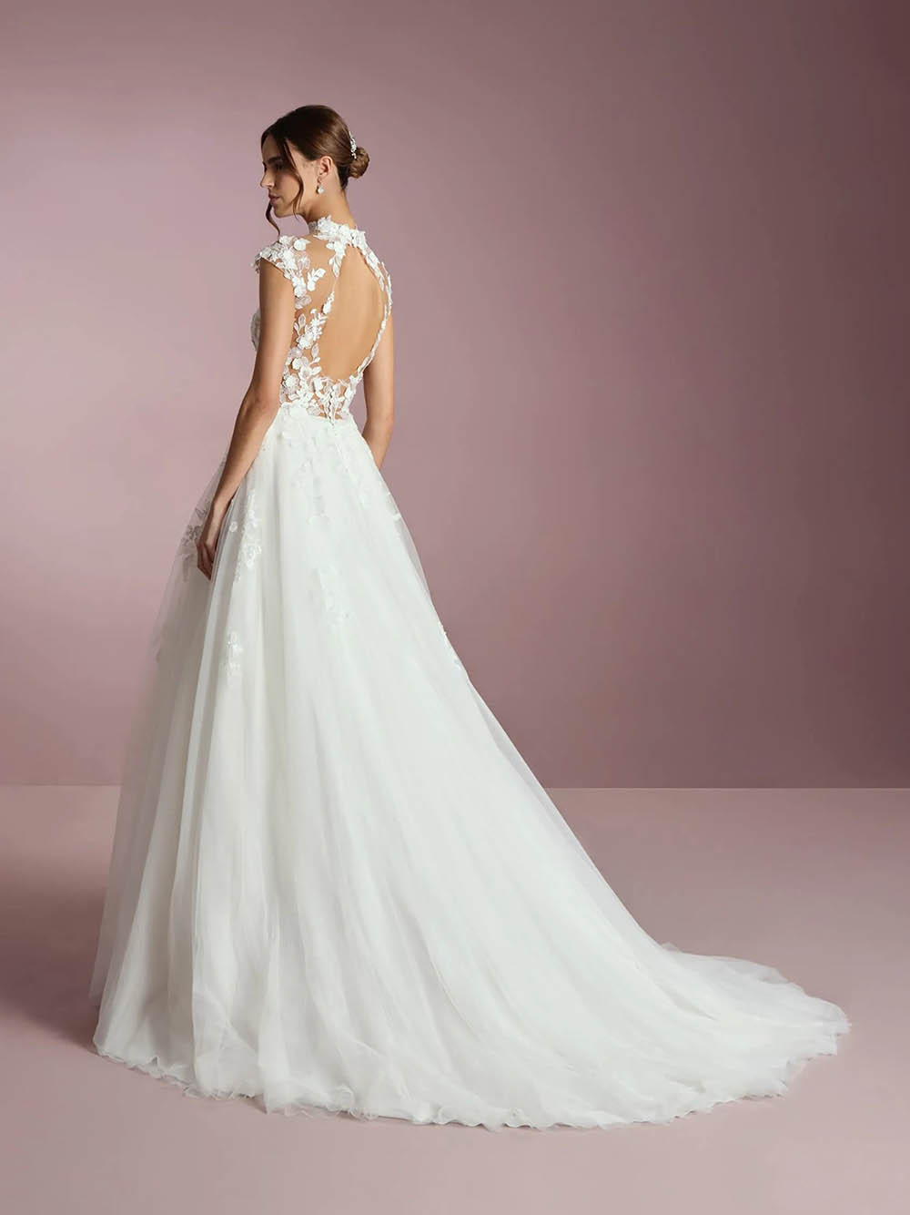 Lace Wedding Dresses Illusion Appliques Open Back Tulle Bridal Dress Ms2509253