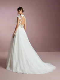 Lace Wedding Dresses Illusion Appliques Open Back Tulle Bridal Dress Ms2509253