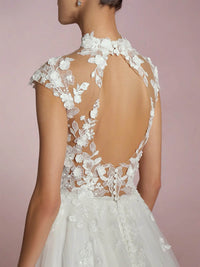 Lace Wedding Dresses Illusion Appliques Open Back Tulle Bridal Dress Ms2509253