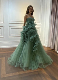 Ruffle Strapless Prom Dress 2025 Dramatic Puffy Layered Pleats Prom Dress Evening Gown Ms2505061