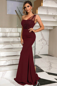 One Shoulder Green Mermaid Prom Dress 2025 Evening Party Dress Ms2509195