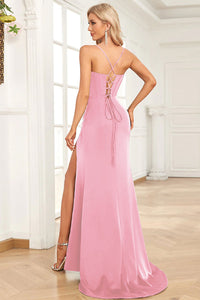 Abito da sera elegante a linea A con pieghe, scollo a cuore, spacco alto sexy Ms2504012