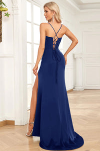 Abito da sera elegante a linea A con pieghe, scollo a cuore, spacco alto sexy Ms2504012