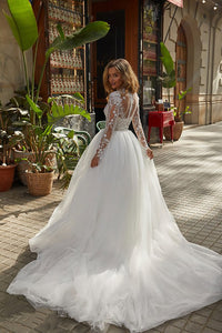 Lace Applqiues Long Sleeve Wedding Dress Glitter Illusion Bridal Dress Ms2602072