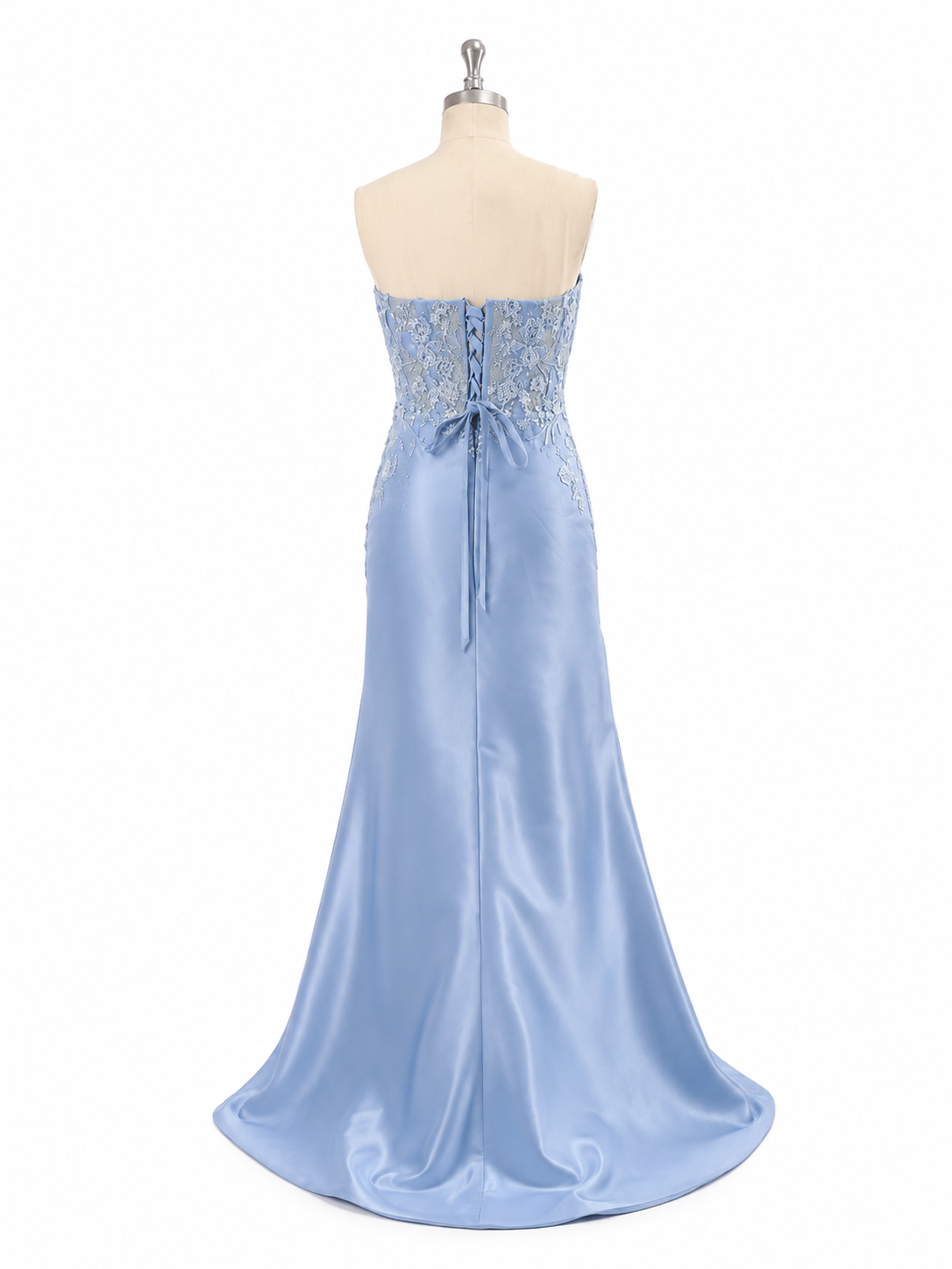 Robe de soirée sirène bleue fendue sur le côté, col en V, appliques en dentelle, robe formelle élégante, robe pour occasion spéciale