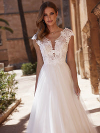 Langärmelige Brautkleider für die Braut, Brautkleider mit V-Ausschnitt, Spitzentüll, Brautkleider für Frauen mit Schleppe