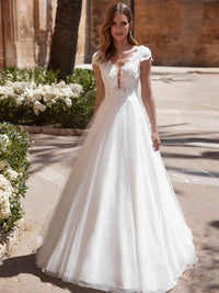 Langärmelige Brautkleider für die Braut, Brautkleider mit V-Ausschnitt, Spitzentüll, Brautkleider für Frauen mit Schleppe