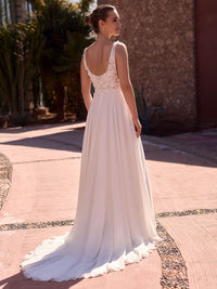 Vestido de novia con apliques de encaje romántico, escote off shoulder, tul en línea A, vestidos de novia Ms2503262