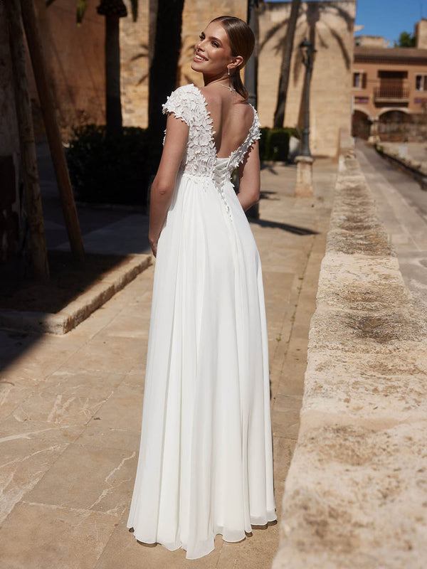 Lace Wedding Dress For Maternity V Neck Short Sleeves Pregant Bridal Gown Ms2602026