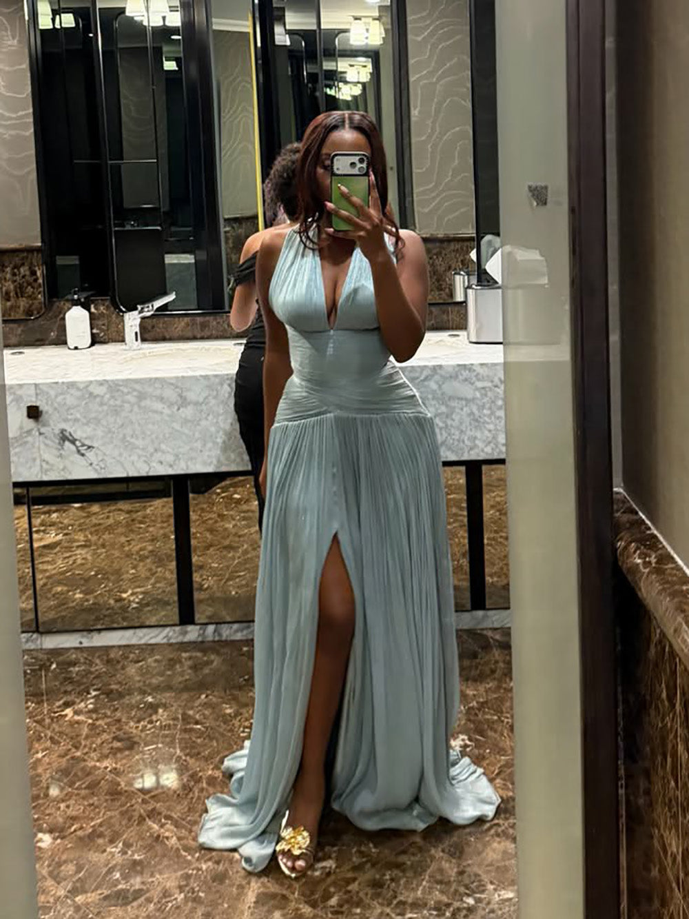 Vestido de Baile Verde com Folhos para Senhora Elegante, Decote O, Vestido Formal para Ocasiões, Vestido de Festa, Vestido de Noite