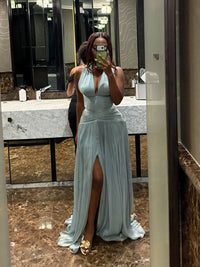 Vestido de Baile Verde com Folhos para Senhora Elegante, Decote O, Vestido Formal para Ocasiões, Vestido de Festa, Vestido de Noite