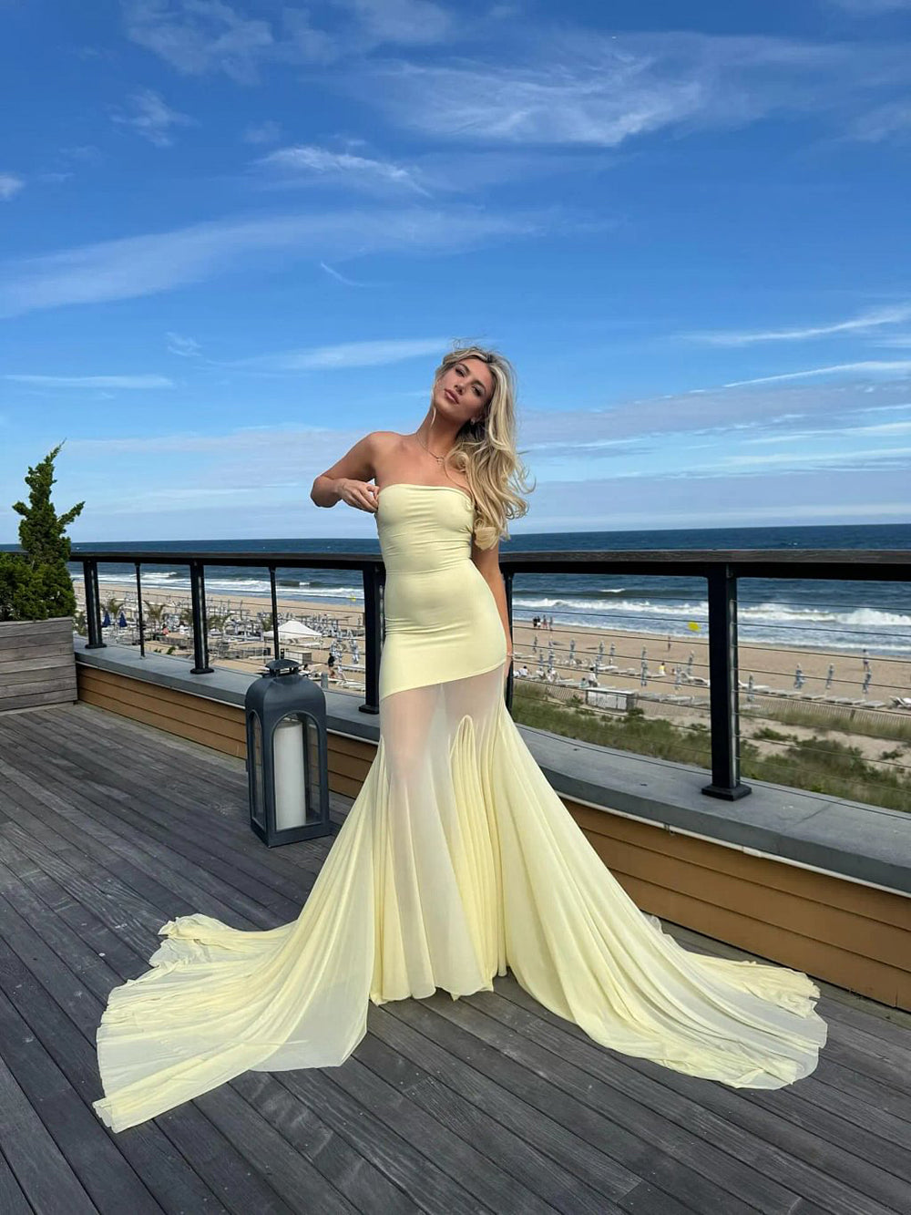 Strapless Mermaid Prom Dress Illusion Evening Dress Party Dress With Sweep Train Ms2606092