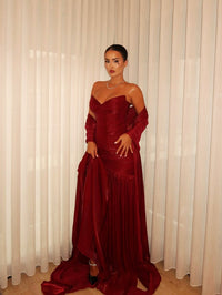 Burgundy Formal Evening Gown Sweetheart Wrap Prom Dress With Shawl Ms2605304