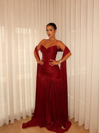 Burgundy Formal Evening Gown Sweetheart Wrap Prom Dress With Shawl Ms2605304