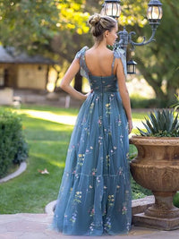 Tulle Prom Dress Embroidered A-Line Party Gown Bow Straps Garden Evening Dress Ms2606226