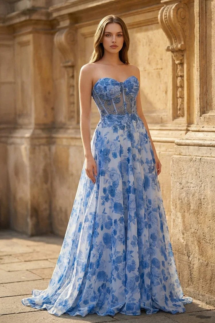 A Line Prom Dress Strapless Corset Print Floral Formal Evening Dress M Msikoods Official Store A Line Prom Dress Strapless Corset Print Floral Formal Evening Dress M Msikoods Official Store